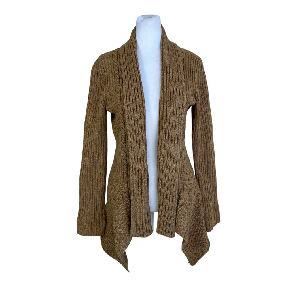 Anthropology x Canary Sz S Marled Chunky Cable Knit Open Front Cardigan Yellow